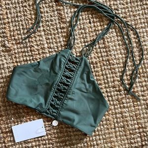 MIKOH West Oz High Neck Crotched Halter Top in Army NWT